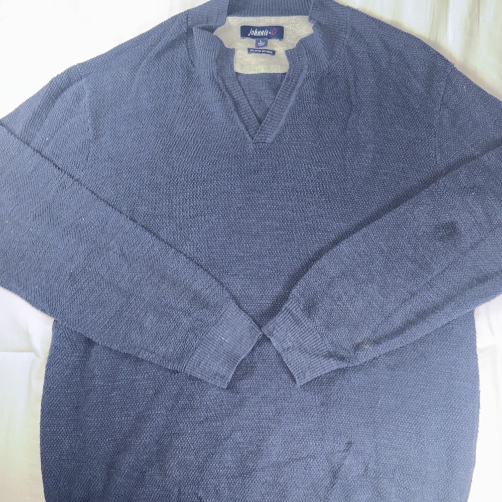 johnnie-O Sweater Mens Large Navy Blue V-Neck Pullover‎ Cotton Acrylic Casual